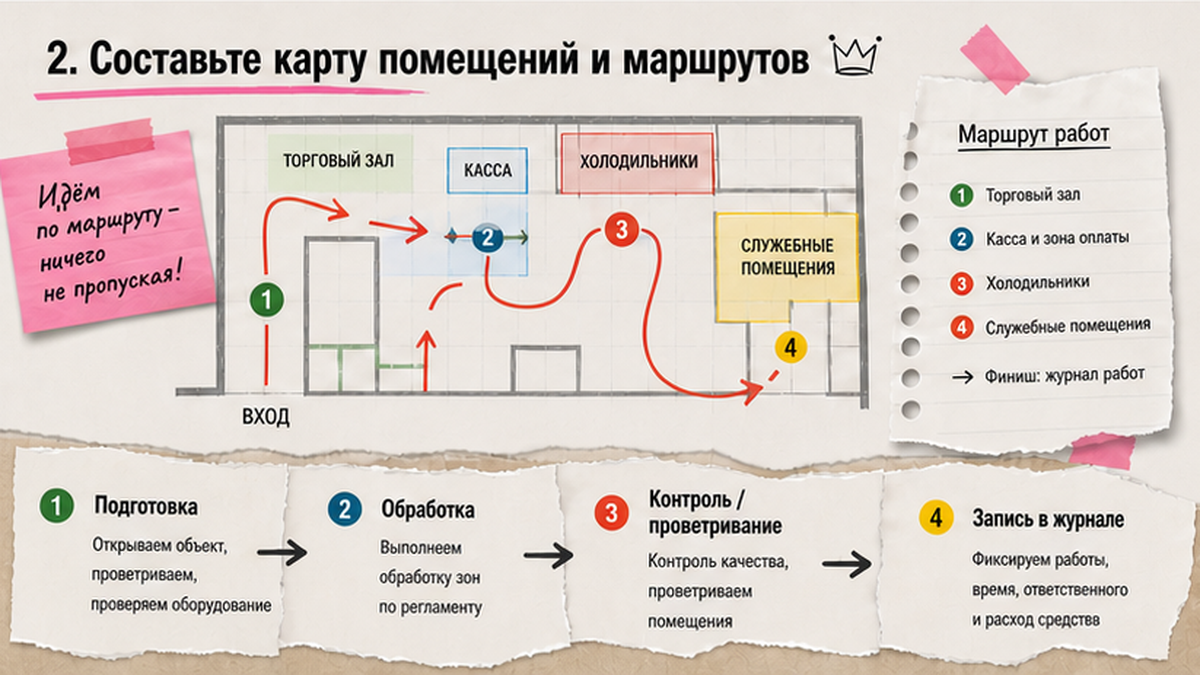 Схема workflow / шаги: 2. Составьте карту помещений и маршрутов