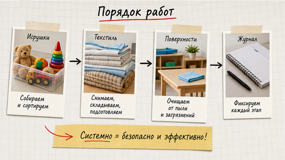 Схема действий: Разделите группы, спальни, санузлы, раздевалки и пищеблок