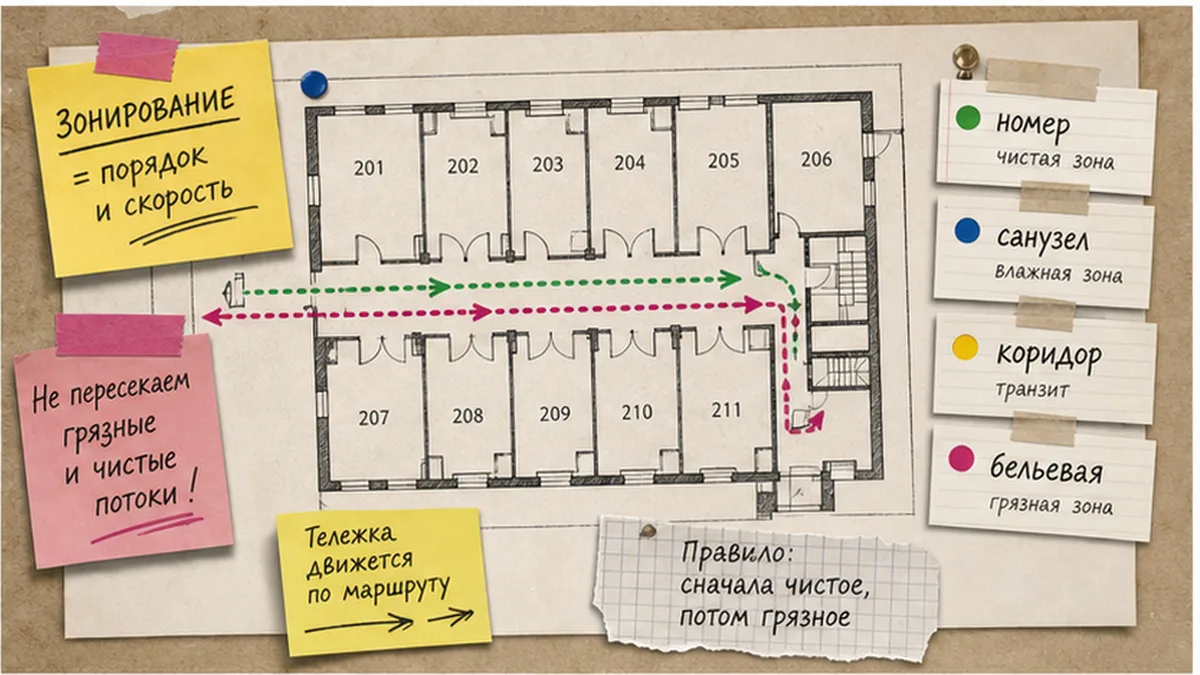 Схема разделения гостиницы на зоны перед дезинфекцией