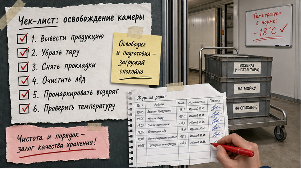 Чек-лист освобождения холодильной камеры от продукции и тары