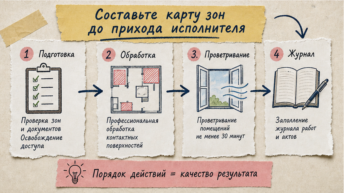 Схема workflow / шаги: Составьте карту зон до прихода исполнителя
