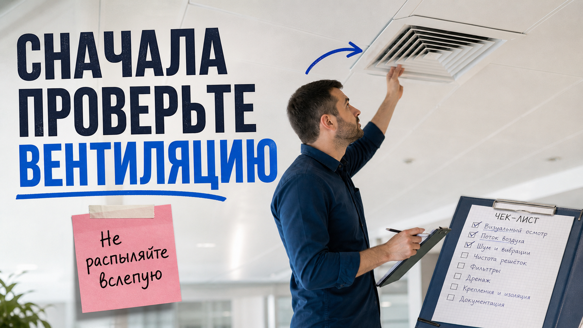 Дезинфекция вентиляции не начинается с распыления средства в решётку. Сначала ну