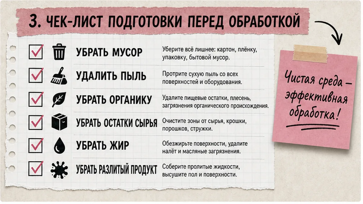 Чек-лист уборки перед обработкой холодным туманом