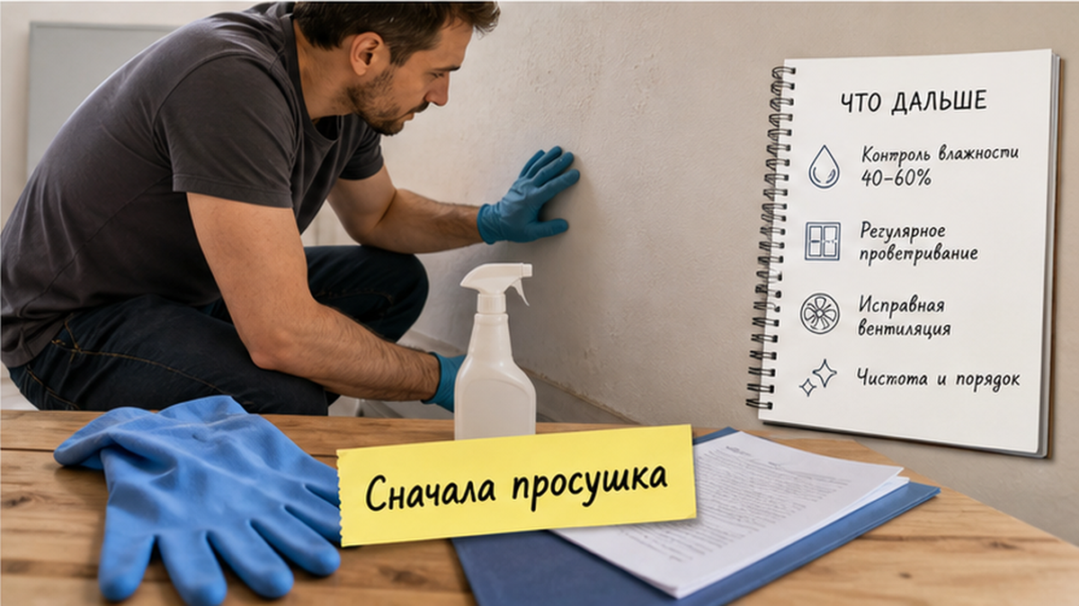 Схема workflow / шаги: Устраните воду и просушите квартиру по порядку