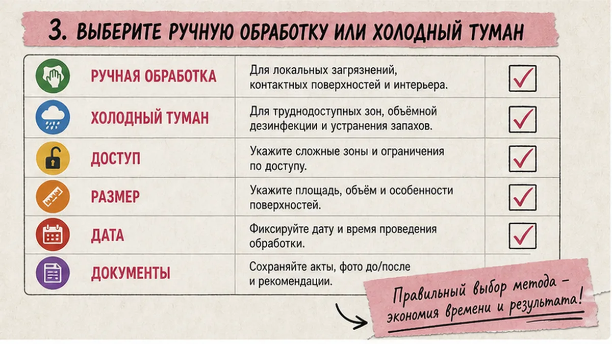Чеклист / printable board: 3. Выберите ручную обработку или холодный туман